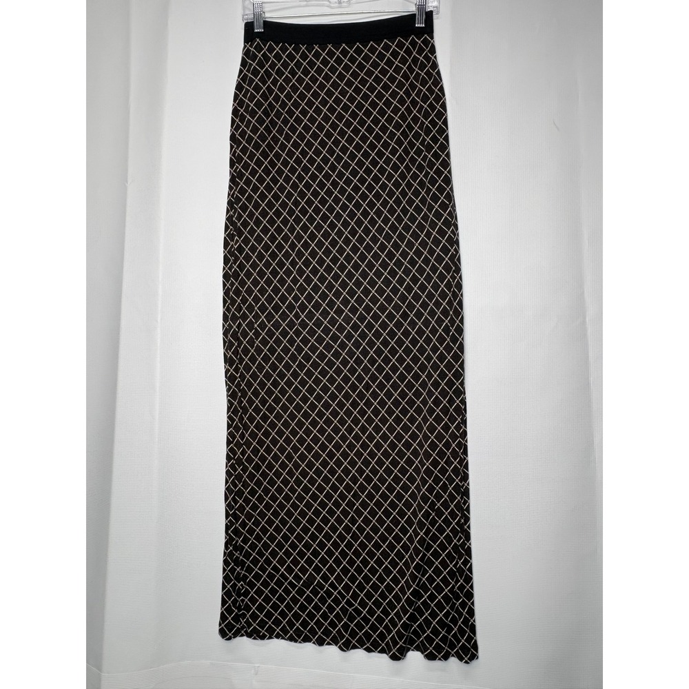 Y2K Bobeau Black Cream Diamond Print Maxi‎ Skirt Elastic Waist Goth Punk Grunge